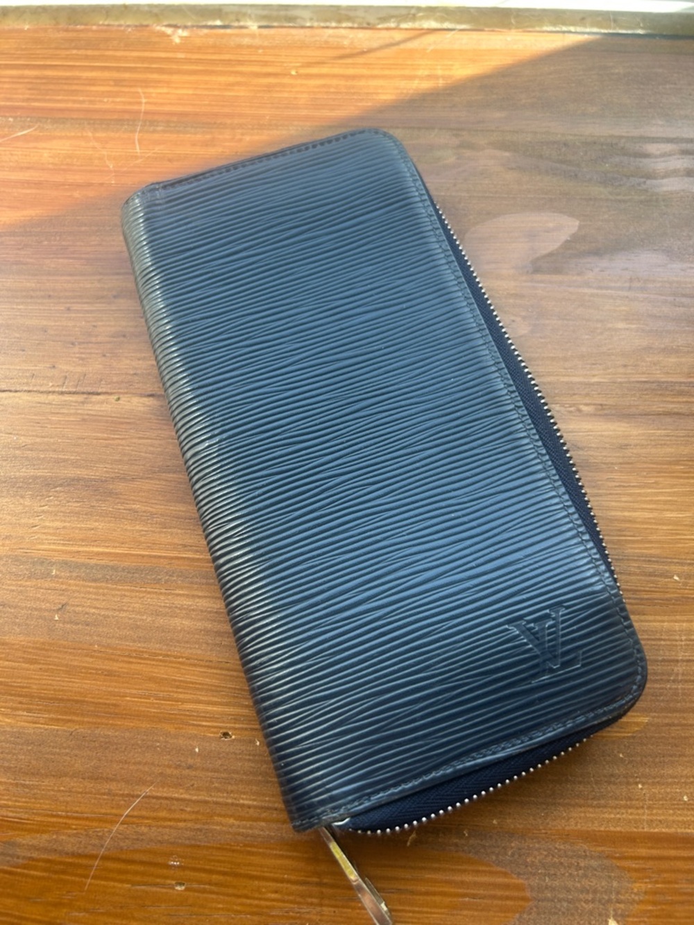 Louis Vuitton Navy Epi Leather Zip Wallet with Silver Hardware